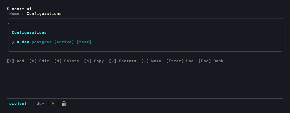 The configuration list screen