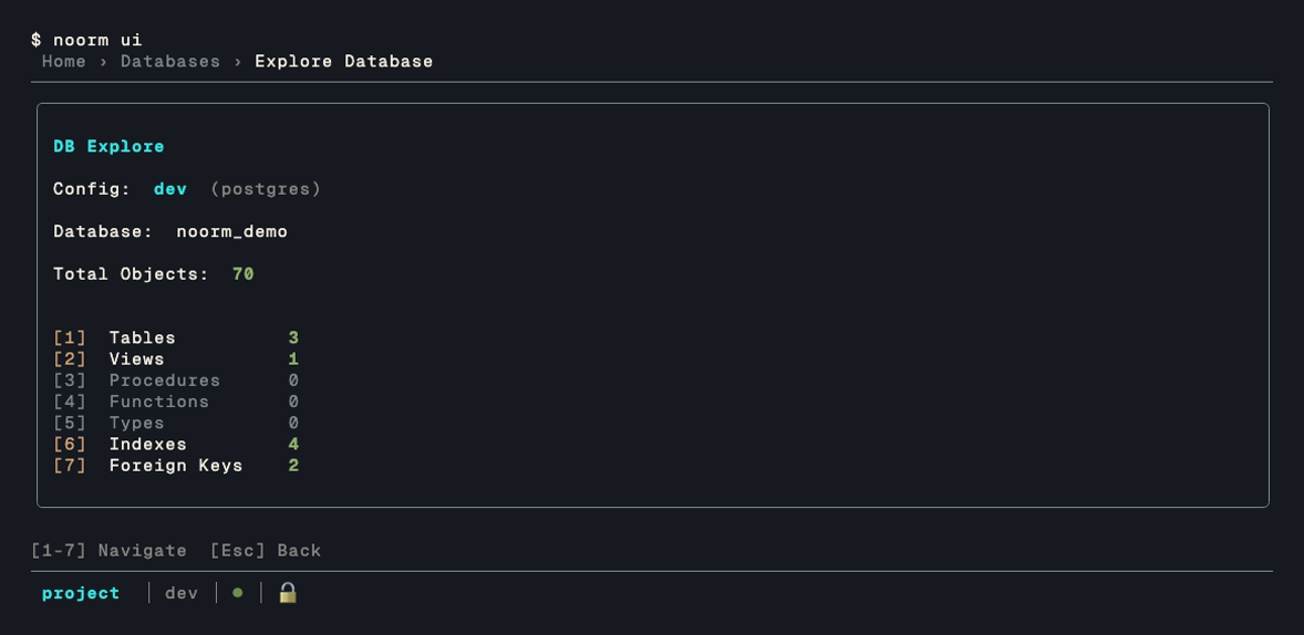 The schema explorer overview, with object counts by category