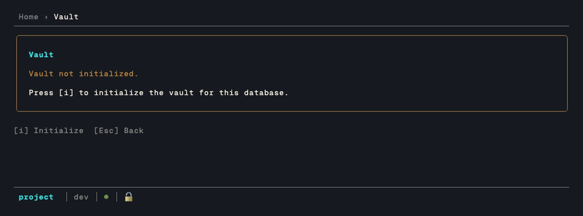 The vault screen before initialization